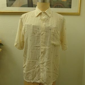 Vintage Men's Striped Boat Print Silk Shirt